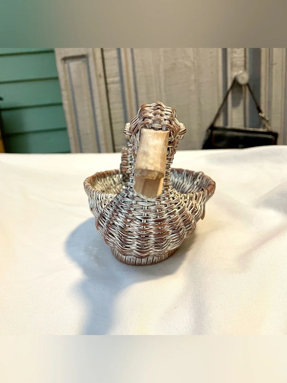 Small Wicker Duck Basket - Woven Rattan - Planter - Boho - Storage - 7.5” X 4.5”